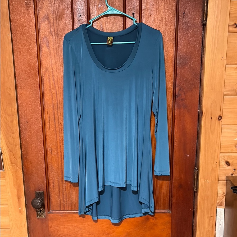 24/7 Comfort Apparel Blue High Low Tunic Top